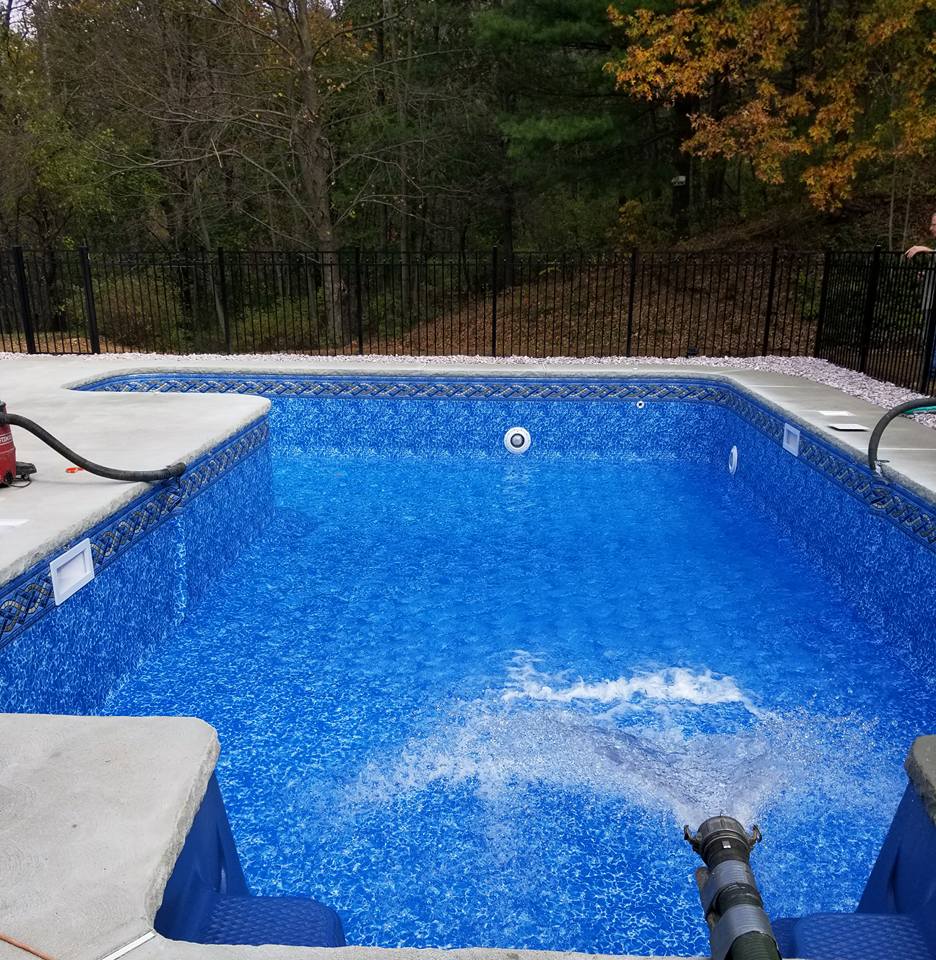 Nothstein pool after renovation with new vinyl liner and resurfaced deck by Ahner Pools